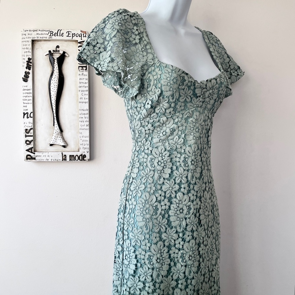 Zara Green Romantic Fairycore Feminine Lace Coquette Wedding Guest Midi Dress M - Picture 9 of 14